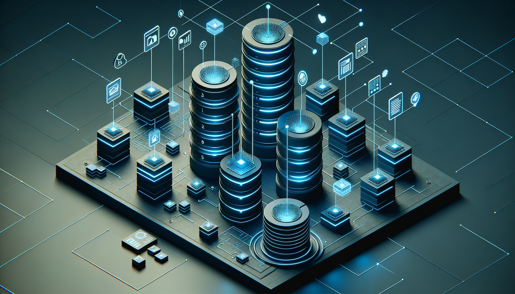 Isometric illustration of SonicJS content collections architecture with stacked content cards, field shapes, and glowing connections to a central edge database