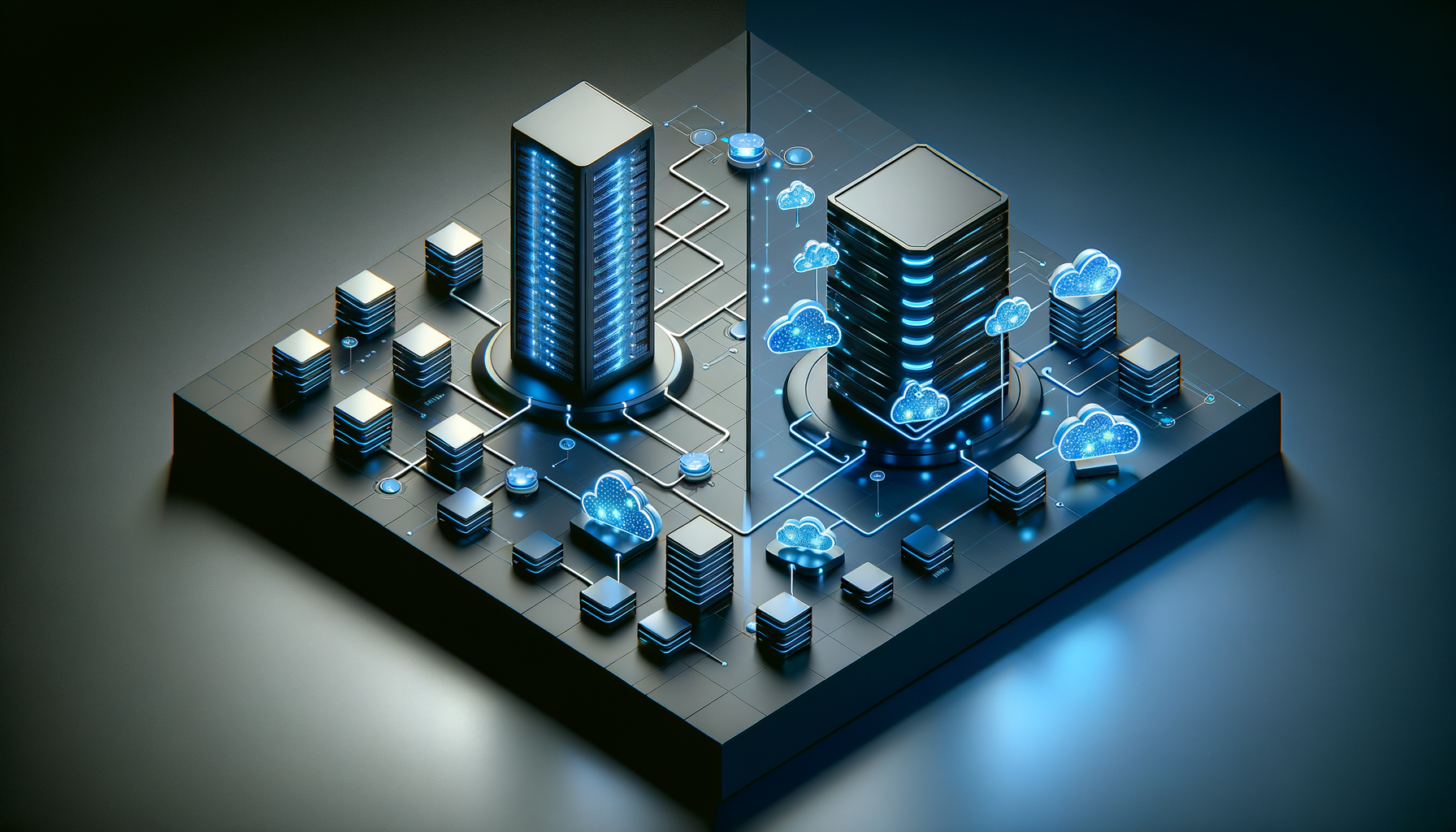 Side-by-side 3D isometric visualization comparing a distributed edge CMS architecture with a traditional monolithic WordPress server tower