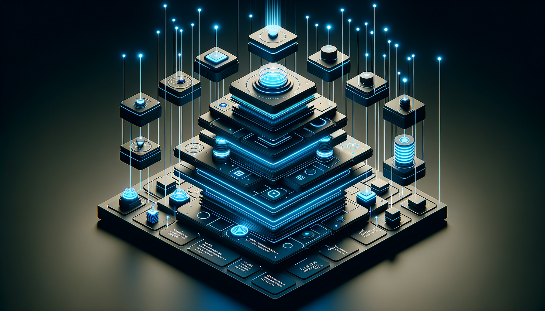 Glowing AI circuitry stack visualization